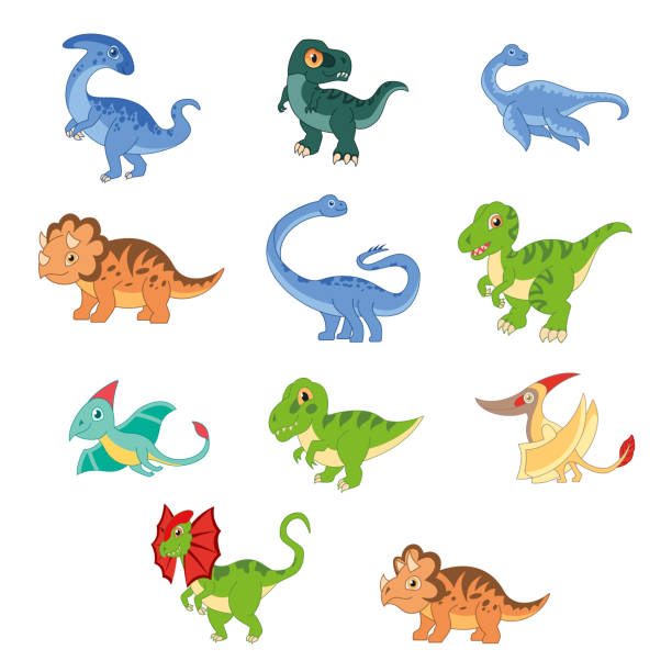 set vektor terisolasi kartun dinosaurus. - parasaurolophus ilustrasi stok
