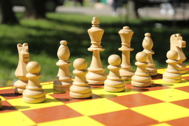 White chess pieces on a chessboard close-up. Ready to play board games. Strategy and tactics White chess pieces on a chessboard close-up. Ready to play board games. Strategy and tactics. board game piece stock pictures, royalty-free photos & images