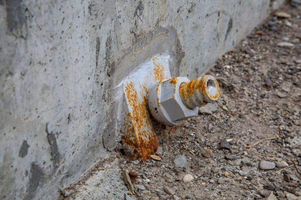 istock twisted metal nut covered with rust on the concrete wall of the bridge 1499282664