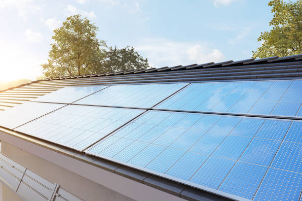 istock Solar panels on house roof 1499310447