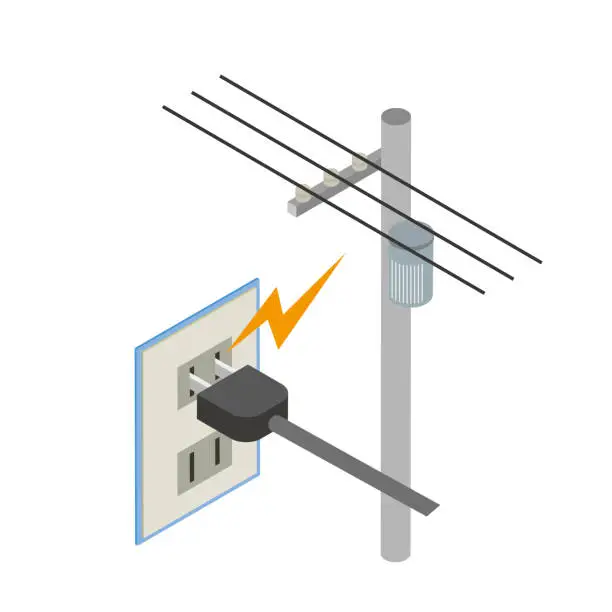 Vector illustration of Wires and power outlets