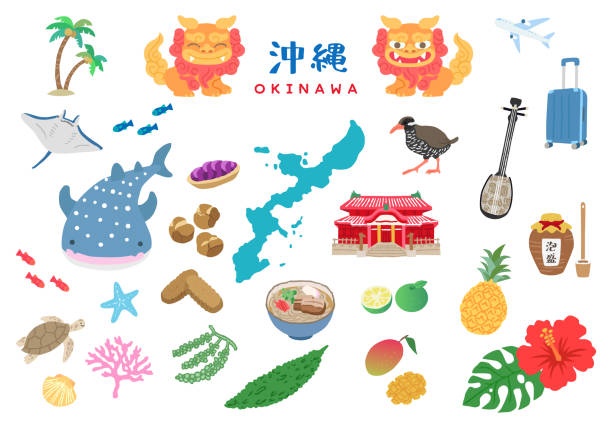 clipart-set von okinawa - shuri castle stock-grafiken, -clipart, -cartoons und -symbole