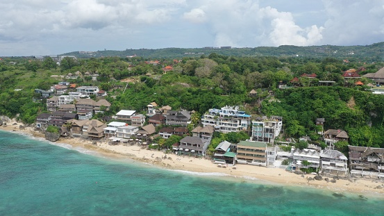 Beautiful aerial view of beaches in Uluwatu Bali Indonesia