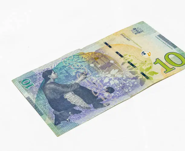 Photo of Ten  Lari banknote of the National Bank of Georgia on a white background