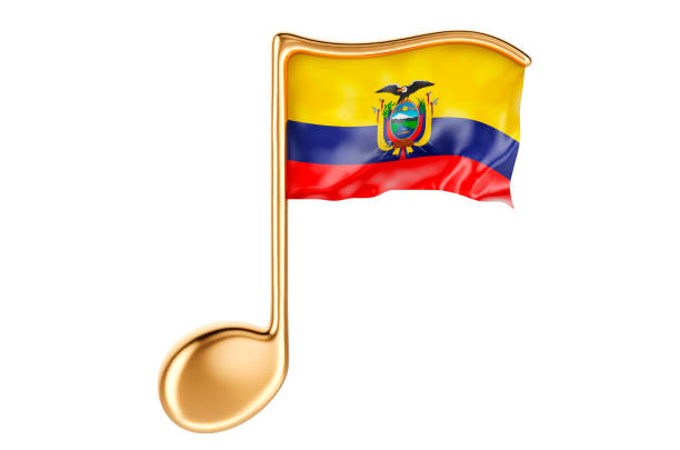 Musical note with Ecuadorian flag. Music in Ecuador, concept. 3D rendering isolated on white background