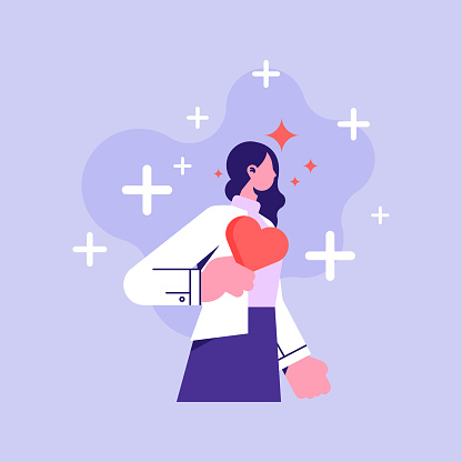 Mental health, tips for anxiety, happy woman love herself, psychology help. Self care concept vector illustration in flat style