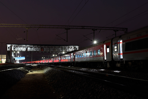 Express train at night on railroad track
