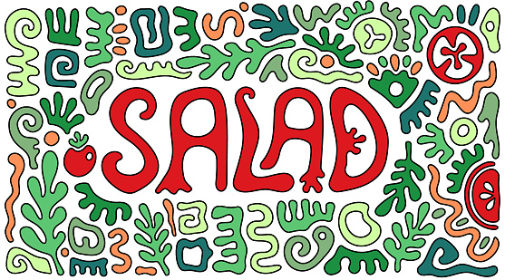 Salad Typographic Doodle Pattern for Packaging or Menu Purposes