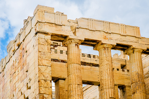 Ancient temple Parthenon in Acropolis Athens Greece, facade