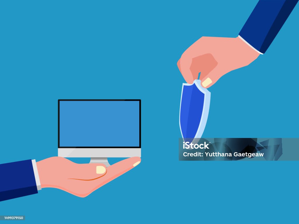 Computer System Protection Holding A Computer Data Shield Stock ...