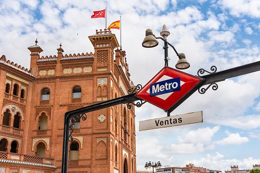 Madrid, Spain, Jun 6, 2023: Las Ventas metro station next to the bullring that gives it its name, Madrid, Spain