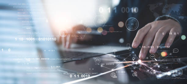 istock Digital marketing, business intelligence. Businessman using computer, global internet network connection, data analysis and management, digital technology, data science 1499381619