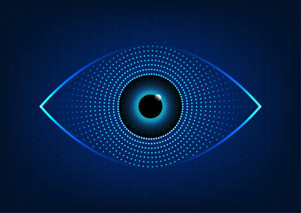 kuvapankkikuvitukset aiheesta silmäteknologia: abstrakti tausta teknologia auttaa nopeasti löytämään tietoa tai harjoittamaan liiketoimintaa internetin kautta. tummansiniset silmät sinisellä kaltevuuspistetaustalla. näyttää modernilta - silmä