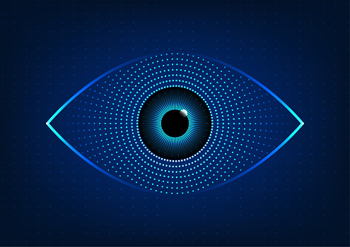 Eye technology abstract background Technology helps to quickly find information or conduct business through the Internet. Dark blue eyes with a blue gradient spot background. to look modern