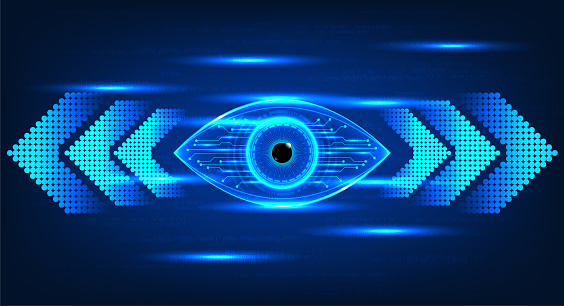 Eye technology with side arrows The concept of searching for information to be used in solving problems through the Internet network that the artificial intelligence system helps.