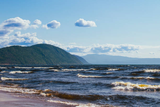 Lake Baikal shore with mountains