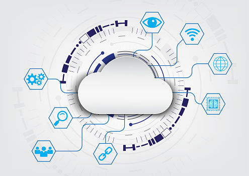 Smart cloud technology with technology circle background with a smart data connection. By collecting data through the system and fetching data for use or sharing important information