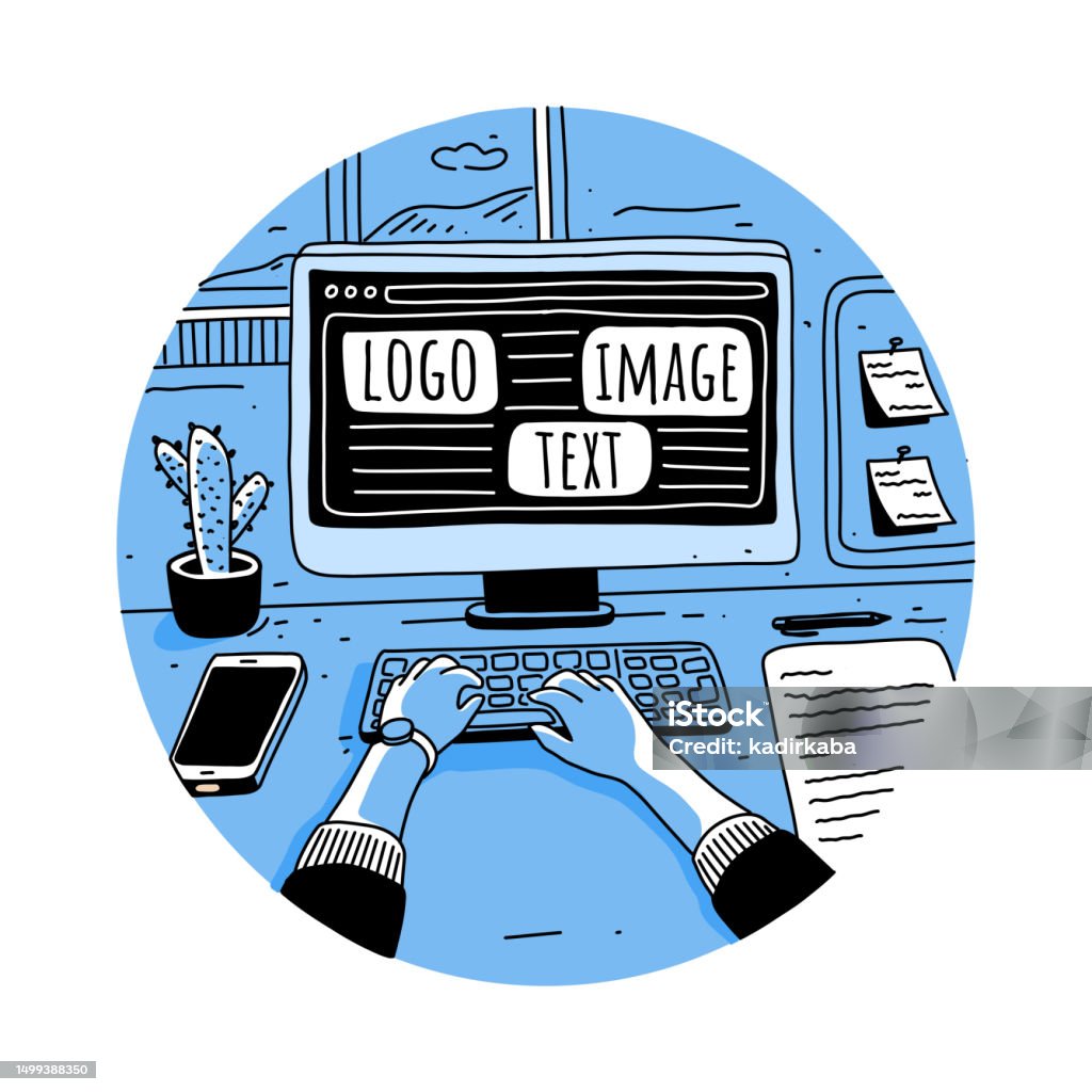 Young Man Doing Web Design And Web Coding Vector Illustration Of Web ...