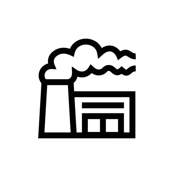 Vector illustration of Factory Line icon, Design, Pixel perfect, Editable stroke. Logo, Sign, Symbol. Heavy and Power Industry.