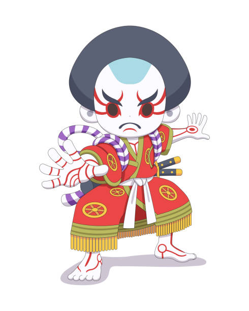 ilustrações, clipart, desenhos animados e ícones de ilustração japonesa dos desenhos animados do ator de kabuki - dramatic make up