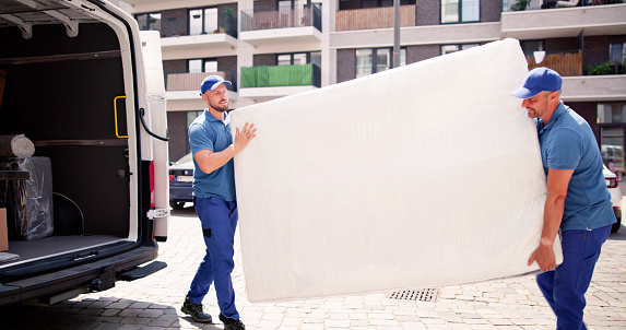 Mattress Delivery Truck. Movers Transporting And Shipping