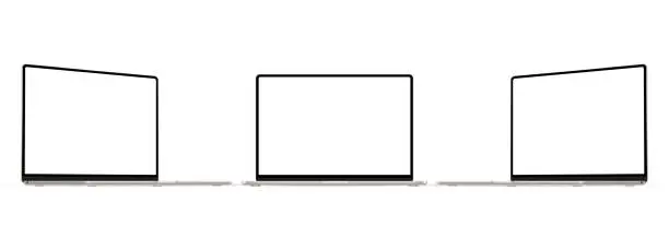 Vector illustration of Modern Golden Laptop Computers Mockups, Front and Side View