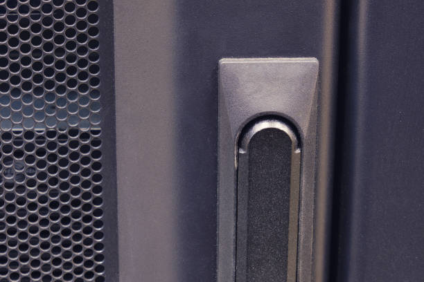 istock The door handle of the server cabinet with computer equipment 1499402234