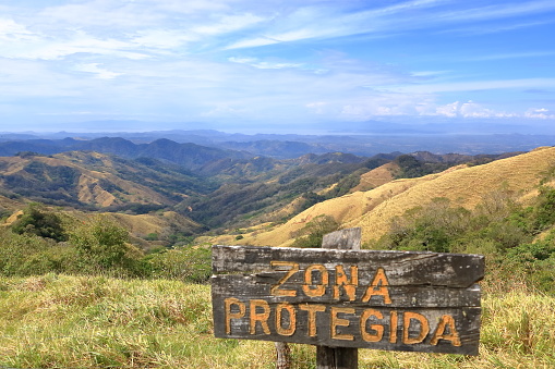 a beautiful scenery from the road between Monteverde and Limonal, view over the mountains to the Sea in Costa Rica