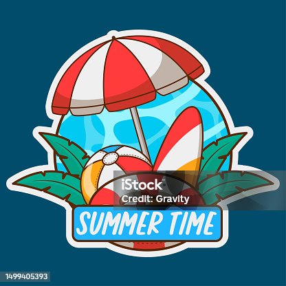istock summertime sticker illustration design with various beach elements 1499405393