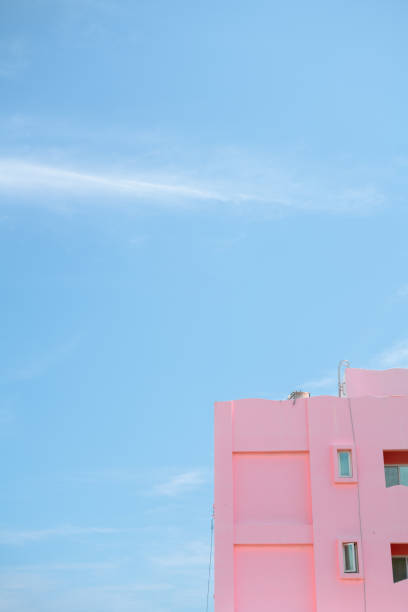 Pink minimal architecture building with blue sky in Taitung, Taiwan