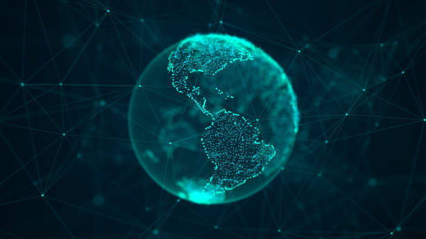istock Virtual planet Earth with particles and lines. Network connection big data. Animation of nuclear and atomic explosion of the planet. Abstract technology background. 3D rendering. 1499409125