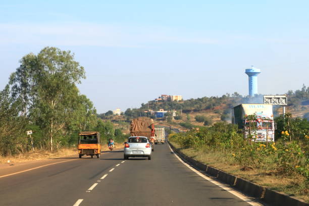 December 17 2022 - Bidar District, Karnataka in India: Indian Traffic on dusty streets