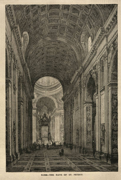 성 베드로 대성당 본당, 바티칸, 1870년대 19세기 - style st peters basilica travel destinations architecture stock illustrations