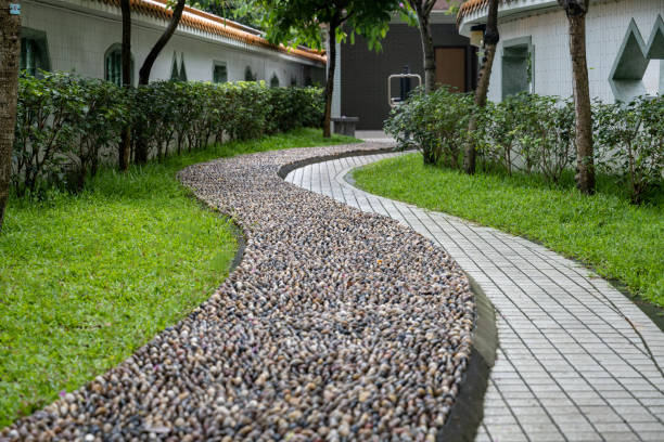 The cobblestone sidewalk in the park