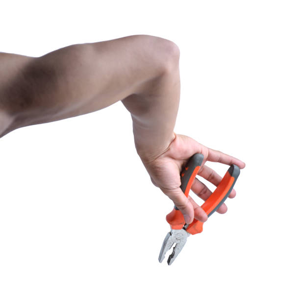 istock Isolated Hand Holding Pliers on White Background 1499416539