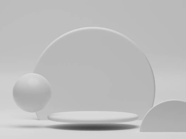 istock 3D rendering minimal white round product podium showcase display on empty background. Floating ball and circle panel backdrop mockup illustration 1499417465