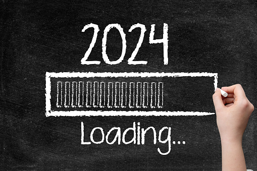 Loading New Year 2024 on Blackboard, Computer Graphic