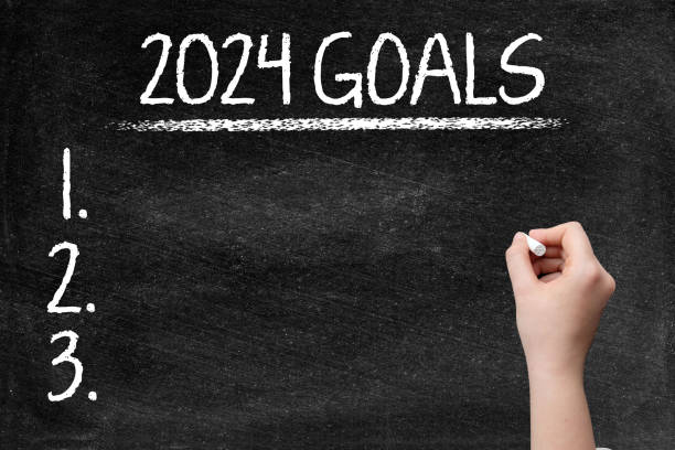 istock 2024 Goals on blackboard with woman hand 1499419083