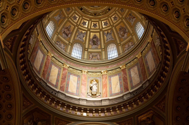Saint Stephen Basilica in the centre of Budapest, capital city of Hungary. Interior view of the main dome in the catholic cathedral.