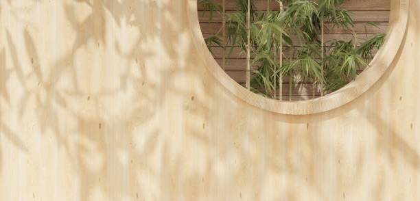 istock Wooden wall and circular frame with plants decorative bamboo Copy space template for advertising design 3D illustration 1499420838