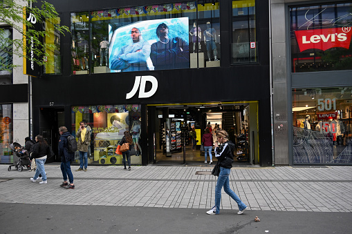 Duesseldorf, Germany, May 24, 2023 - The JD Sports store in Duesseldorf - Schadowstraße.