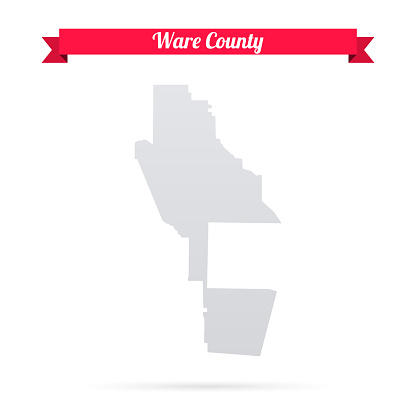 Map of Ware County - Georgia, isolated on a blank background and with his name on a red ribbon. Vector Illustration (EPS file, well layered and grouped). Easy to edit, manipulate, resize or colorize. Vector and Jpeg file of different sizes.