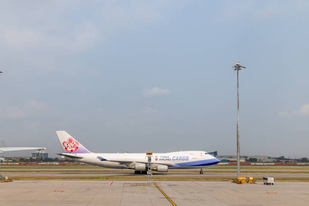 Suvarnabhumi Airport, Bangkok, Thailand - March 30th 2023: Boeing 747-400 cargo airplane from China Airlines on the runway shortly before take off