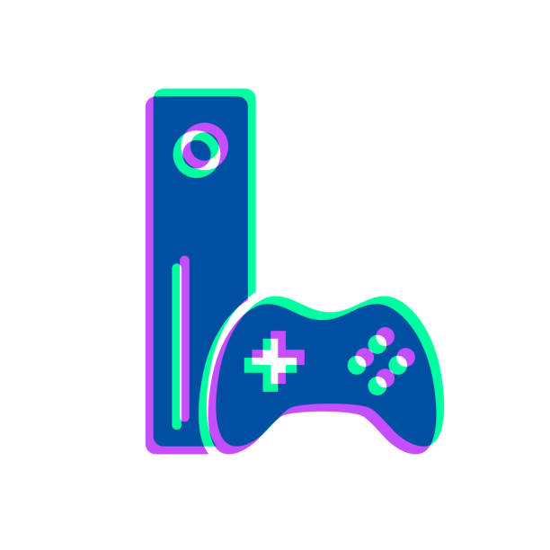 konsola do gier z gamepadem. ikona z dwukolorową nakładką na białym tle - three dimensional shape joystick gamepad computer icon stock illustrations