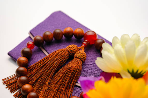 istock Buddhist rosary. Wooden buddhist rosary with tassel. 1499431792