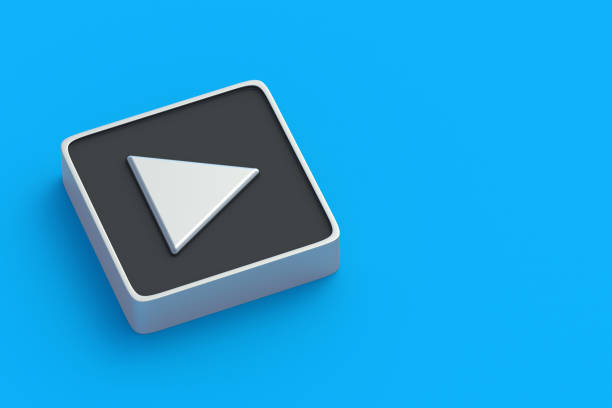 Online media. Metallic play button. Project start concept. Listen to music. Watch the video. Control interface for multimedia device. Audio player. Playback popular songs. Copy space. 3d render medios online. botón de reproducción metálico. concepto de inicio de proyecto. escucha música. vea el video. interfaz de control para dispositivo multimedia. reproductor de audio. reproduce canciones populares. espacio de copia. renderizado 3d