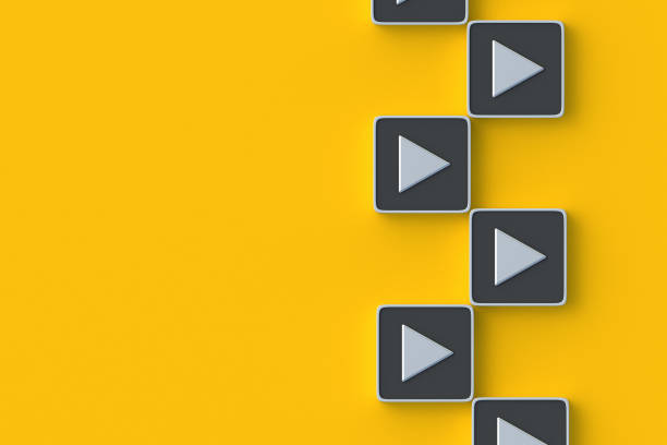 istock Control interface for multimedia device. Play buttons. Project start concept. Listen to music. Watch the video. Audio player. Playback popular songs. Online media. Top view. Copy space. 3d render 1499433506