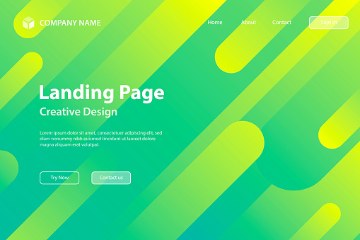 Landing page template for your website. Modern and trendy abstract background with geometric shapes. This illustration can be used for your design, with space for your text (colors used: Yellow, Green, Blue). Vector Illustration (EPS10, well layered and grouped), wide format (3:2). Easy to edit, manipulate, resize or colorize.