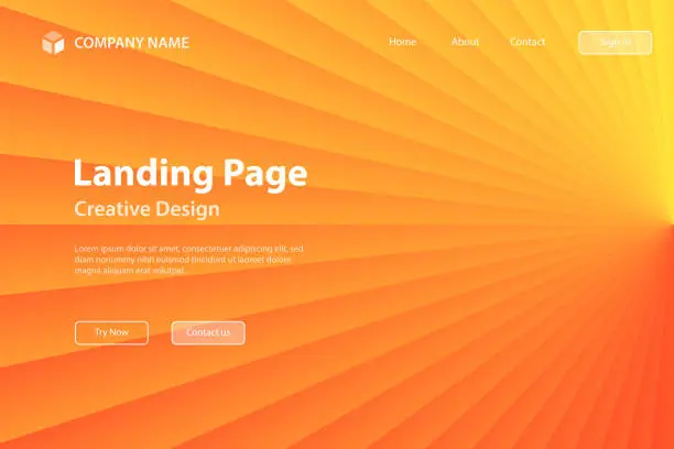 Vector illustration of Landing page Template - Abstract design with Light rays - Trendy Orange gradient