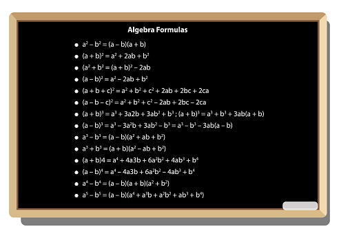 Math's algebra formals. Geometric on black school board vector background. mathematical formula equation. math's important formals